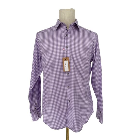 Robert Graham Woven Button Front Long Sleeve Shirt Lavender Purple Check M - Picture 2 of 9
